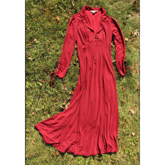 red empire waist maxi dress